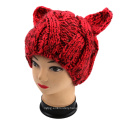 Hand Knit Evil Cat Ear Hat, Hand Knit Animal Hat